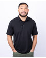 Front profile of a man wearing a Cutter & Buck Black Virtue Eco Pique Recycled Mens Big and Tall Polo
