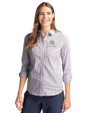Albany State University Golden Rams Cutter & Buck Stretch Oxford Stripe Womens Long Sleeve Dress Shirt Charcoal Front