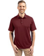 Front profile of a man wearing a Bordeaux Cutter & Buck Virtue Eco Pique Recycled Mens Polo