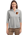 Baltimore Orioles Cutter & Buck Virtue Recycled Featherlight Pique Womens Half Zip Hooded Pullover Polished Medium Gray Front