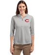Cincinnati Reds Cutter & Buck Virtue Eco Pique Recycled Half Zip Pullover Womens Hoodie Polished Medium Gray Front