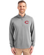 Cincinnati Reds Cutter & Buck Virtue Eco Pique Recycled Quarter Zip Mens Pullover Polished Medium Gray Front