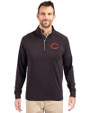 Cincinnati Reds Cutter & Buck Adapt Eco Knit Stretch Recycled Mens Big and Tall Quarter Zip Pullover Black Front
