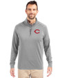 Cincinnati Reds Cutter & Buck Adapt Eco Knit Stretch Recycled Mens Big and Tall Quarter Zip Pullover Polished Medium Gray Front