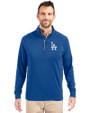 Los Angeles Dodgers Cutter & Buck Adapt Eco Knit Stretch Recycled Mens Quarter Zip Pullover Tour Blue Front
