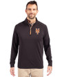 New York Mets Cutter & Buck Adapt Eco Knit Stretch Recycled Mens Quarter Zip Pullover Black/Orange Front