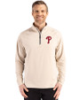 Philadelphia Phillies Cutter & Buck Adapt Eco Knit Stretch Recycled Mens Quarter Zip Pullover Wheat Front