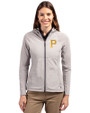 Pittsburgh Pirates Cutter & Buck Adapt Eco Knit Hybrid Recycled Womens Full Zip Jacket Polished Medium Gray Front