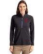 Philadelphia Phillies Cutter & Buck Adapt Eco Knit Stretch Recycled Womens Half Zip Pullover Black/Tour Blue Front