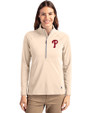 Philadelphia Phillies Cutter & Buck Adapt Eco Knit Stretch Recycled Womens Half Zip Pullover Wheat Front