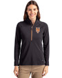 New York Mets Cutter & Buck Adapt Eco Knit Stretch Recycled Womens Half Zip Pullover Black/Orange Front