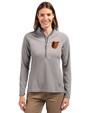 Baltimore Orioles Cutter & Buck Adapt Recycled Soft Knit Stretch Womens Half Zip Pullover Polished Medium Gray Front