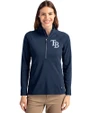 Tampa Bay Rays Cutter & Buck Adapt Eco Knit Stretch Recycled Womens Half Zip Pullover Navy Blue Front