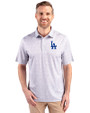 Los Angeles Dodgers Cutter & Buck Pike Constellation Print Stretch Mens Polo Polished Medium Gray Front