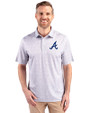 Atlanta Braves Cutter & Buck Pike Constellation Print Stretch Mens Polo Polished Medium Gray Front