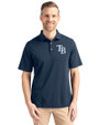 Tampa Bay Rays Cutter & Buck Virtue Eco Pique Recycled Mens Big and Tall Polo Navy Blue Front