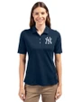 New York Yankees Cutter & Buck Virtue Eco Pique Recycled Womens Polo Navy Blue Front