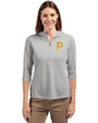 Pittsburgh Pirates Cutter & Buck Virtue Eco Pique Recycled Half Zip Pullover Womens Hoodie Polished Medium Gray Front