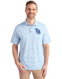 Tampa Bay Rays Cutter & Buck Virtue Eco Pique Stripe Recycled Mens Polo Atlas Light Blue Front