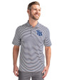 Tampa Bay Rays Cutter & Buck Virtue Eco Pique Stripe Recycled Mens Polo Navy Blue Front