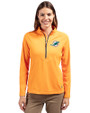 Miami Dolphins Cutter & Buck Adapt Eco Knit Stretch Recycled Womens Half Zip Pullover Orange Burst Front