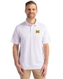 Michigan Wolverines Cutter & Buck Virtue Eco Pique Recycled Mens Polo White Front