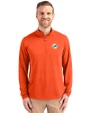 Miami Dolphins Cutter & Buck Virtue Recycled Featherlight Pique Mens Quarter Zip Pullover College Orange Front