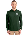 Michigan State Spartans Cutter & Buck Virtue Eco Pique Recycled Quarter Zip Mens Pullover Hunter Green Front