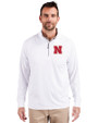 Nebraska Cornhuskers Cutter & Buck Adapt Eco Knit Stretch Recycled Mens Quarter Zip Pullover White Front