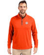 Clemson Tigers Cutter & Buck Adapt Eco Knit Stretch Recycled Mens Quarter Zip Pullover College Orange Front