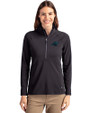 Carolina Panthers Cutter & Buck Adapt Eco Knit Stretch Recycled Womens Half Zip Pullover Black Front