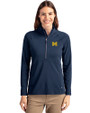 Michigan Wolverines Cutter & Buck Adapt Eco Knit Stretch Recycled Womens Half Zip Pullover Navy Blue Front