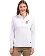 Navy Midshipmen Cutter & Buck Adapt Eco Knit Stretch Recycled Womens Half Zip Pullover White Front