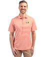 Miami Hurricanes Cutter & Buck Virtue Eco Pique Stripe Recycled Mens Polo College Orange Front