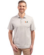 Miami Hurricanes Cutter & Buck Virtue Eco Pique Stripe Recycled Mens Polo Polished Medium Gray Front