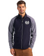 Utah State Aggies Cutter & Buck Adapt Eco Knit Hybrid Recycled Mens Full Zip Jacket Navy Blue Heather/Navy Blue Front