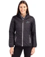 Jackson State Tigers Cutter & Buck Rainier Recycled Insulated Puffer Womens Full Zip Jacket Black Front