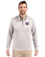 Washington Huskies Cutter & Buck Stealth Heathered Quarter Zip Mens Pullover Polished Medium Gray Front