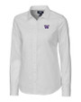 Washington Huskies Cutter & Buck Stretch Oxford Womens Long Sleeve Dress Shirt White Mannequin