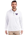 Washington Huskies Cutter & Buck Adapt Eco Knit Stretch Recycled Mens Quarter Zip Pullover White Front