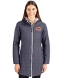 Chicago Bears Cutter & Buck Rainier Recycled Insulated Puffer Womens Full Zip Hooded Long Coat Anthracite Melange Front