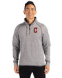 Cleveland Guardians - Cutter & Buck Mainsail Sweater-Knit Mens Big and Tall Half Zip Pullover Jacket Polished Heather Front