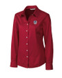 Milwaukee Brewers Stars & Stripes Cutter & Buck Epic Easy Care Fine Twill Womens Long Sleeve Dress Shirt Cardinal Red Mannequin