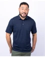 Man Wearing Cutter & Buck Navy Blue Virtue Eco Pique Tile Print Recycled Mens Big & Tall Polo Shirt.