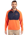 Chicago Bears - Cutter & Buck Adapt Eco Knit Hybrid Recycled Mens Quarter Zip College Orange/Navy Blue Front
