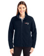 New England Patriots Cutter & Buck Cascade Epic Comfort Recycled Sherpa Fleece Womens Full Zip Jacket Navy Blue Front