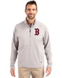 Boston Red Sox Cutter & Buck Adapt Eco Knit Hybrid Recycled Mens Quarter Zip Polished Medium Gray Front
