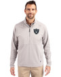 Las Vegas Raiders Cutter & Buck Adapt Eco Knit Hybrid Recycled Mens Quarter Zip Polished Medium Gray Front