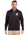 Pittsburgh Steelers Cutter & Buck Adapt Eco Knit Hybrid Recycled Mens Quarter Zip Black Front