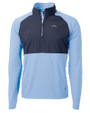 Los Angeles Chargers Cutter & Buck Adapt Eco Knit Hybrid Recycled Mens Quarter Zip Atlas/Navy Blue Mannequin